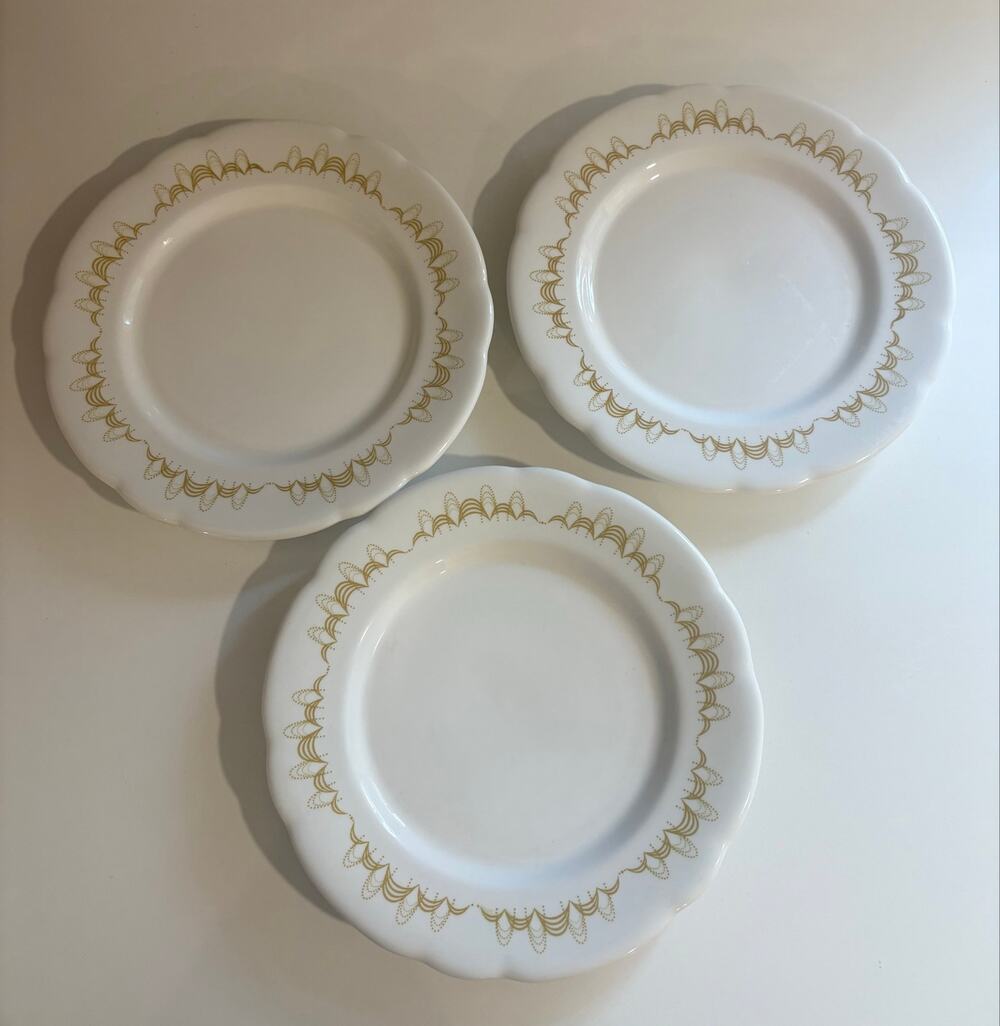 Set of 3 Vintage Buffalo China USA Gold Rim Salad (?) Plates